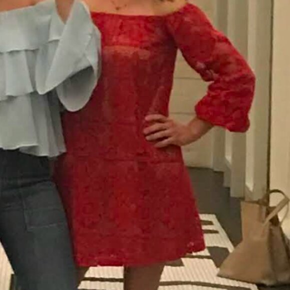 For Love & Lemons Red Daphne Lace Off-Shoulder Long Sleeve Dress Women Sz S $320 - Picture 12 of 12